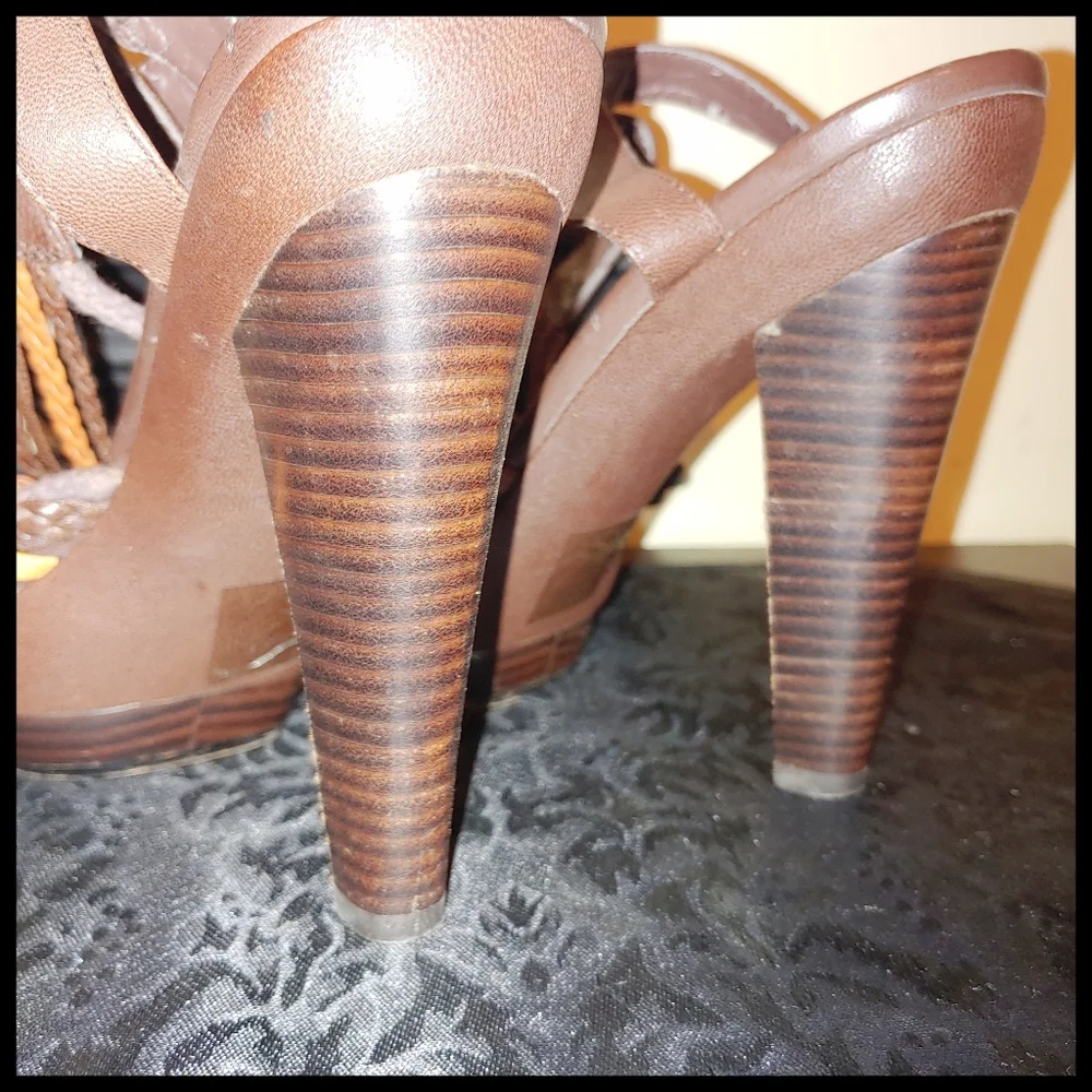 Aldo Brown Heeled Platform Sandals - Picture 8 of 13
